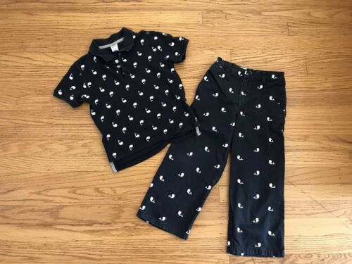 Baby Gap boys navy whale embroidered polo shirt & Khaki pants set sz 4 years