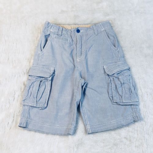 GAP KIDS Shorts Boy’s 14 Blue White Plaid Cargo Cotton Flat Front Adjust Waist