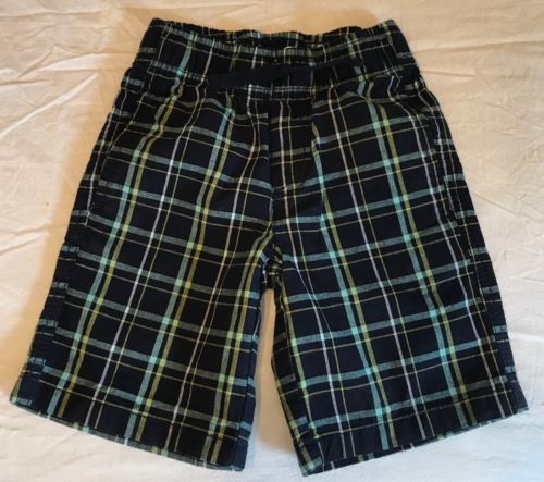 Gymboree Little Boy’s Sz 4 Elastic Waist Plaid 100% Cotton Shorts Back Pockets