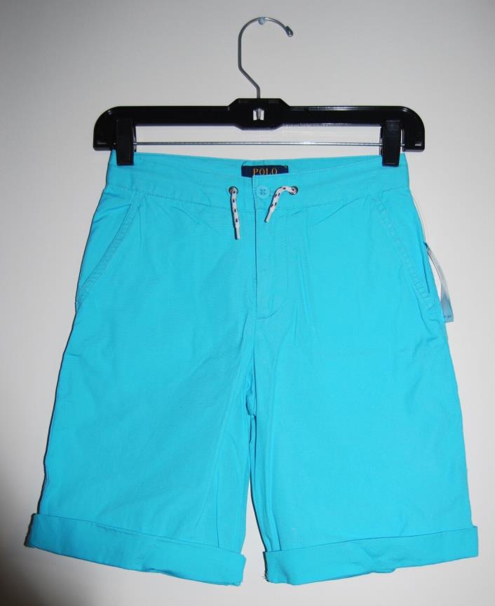 NWT Polo Ralph Lauren Big Boys Aqua Blue Woven Drawstring Cuffed Shorts sz 10