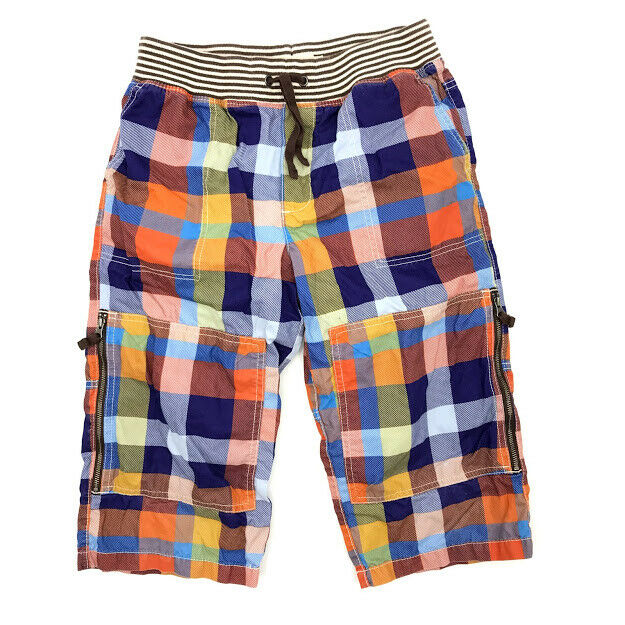 Mini Boden Boy Techno Shorts 12Y Plaid Striped Drawstring Waistband Pull On