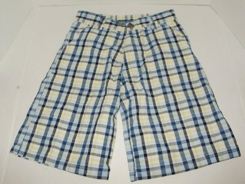Kid Zone Boys Shorts Size 7 Blue Yellow Plaid Cotton A37