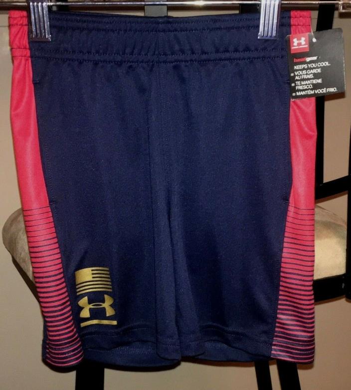 Kids Boys Under Armour Navy Blue, Red, Gold Elastic Waist Shorts, Size 4, UA NWT