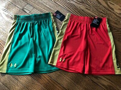 NWT's!!! Boy's UNDER ARMOUR Gold/Green + Gold/Orange Athletic Shorts - Size 6