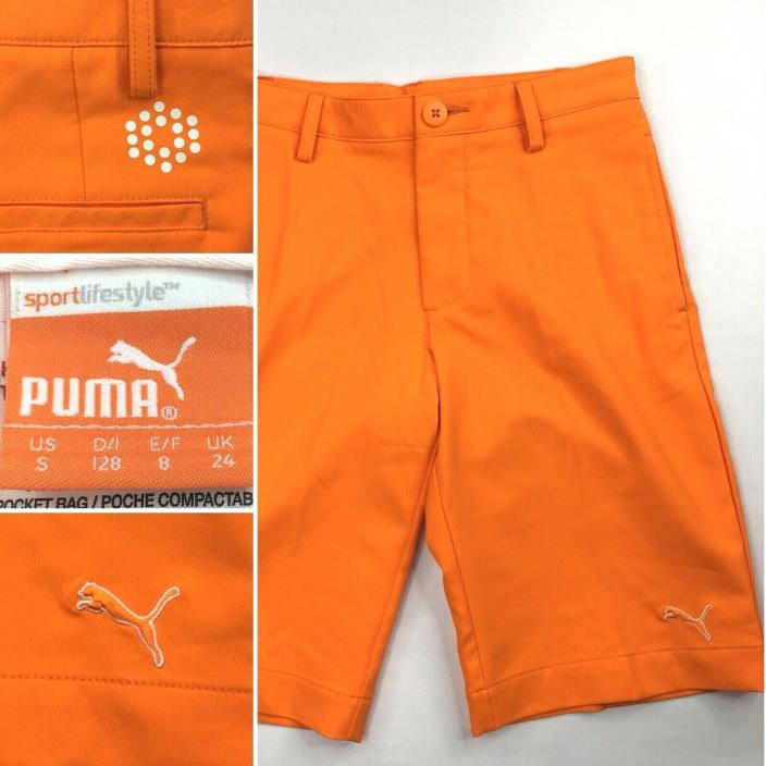Puma Dry Cell Boys Size 10 Small Shorts Hybrid Flat-Front Neon Orange EUC 25