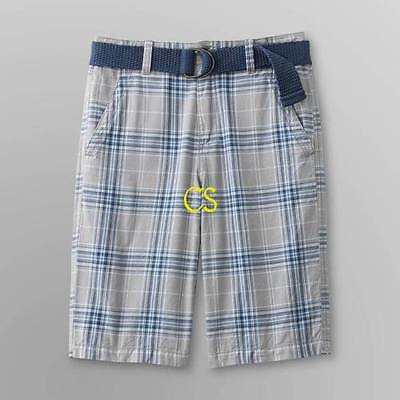 NWT-Boys Route 66 Adjustable Blue Plaid Belted Casual Shorts-size 10