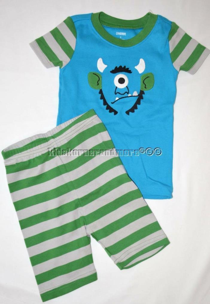 Gymboree Boys Gymmies 3 3T Green Striped Blue Monster New Summer Pajamas