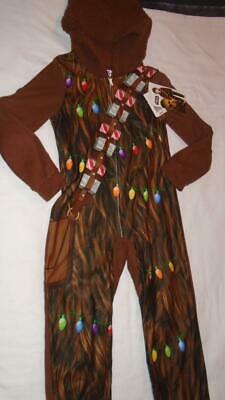 NEW Boys Size 8 Star Wars Pajamas Chewbacca 1-PC w/ Hood Christmas Lights NWT