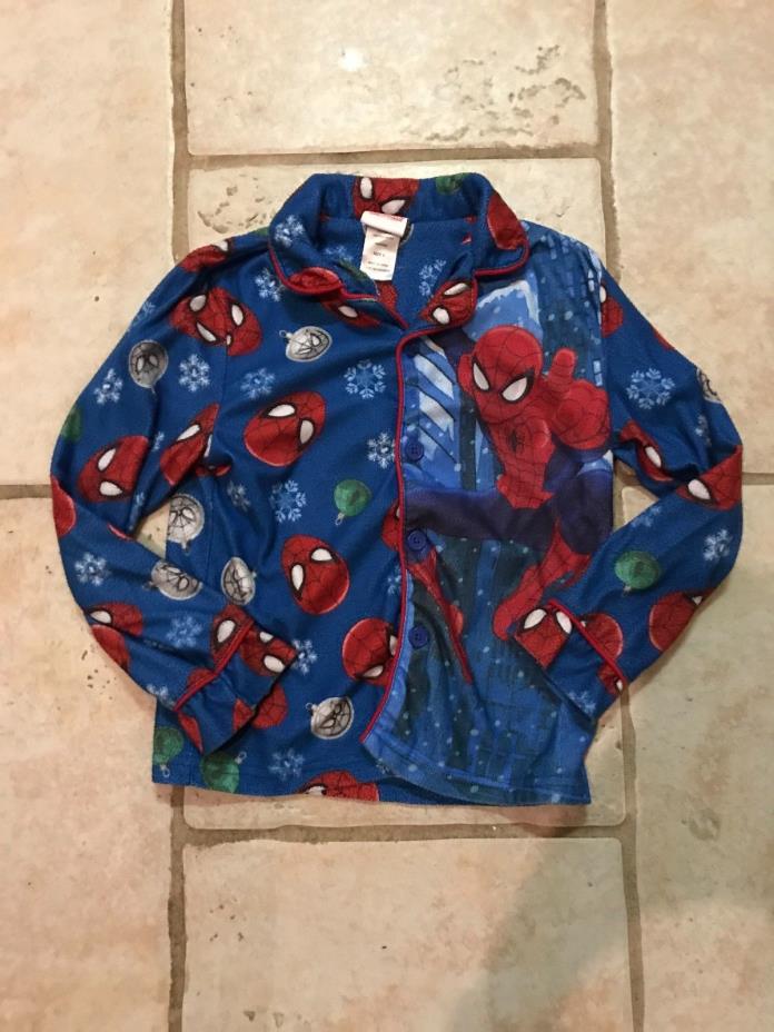 Boys Marvel Spider-Man Fleece Blue Shirt Pajama Top Size 8 Youth