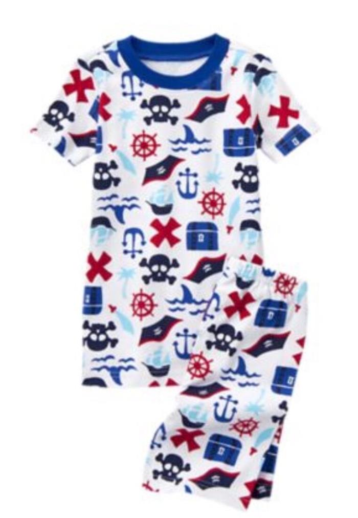 Gymboree Boys Gymmies 10 Ahoy Matey Pirate Cross Bones Anchor Ship Blue White