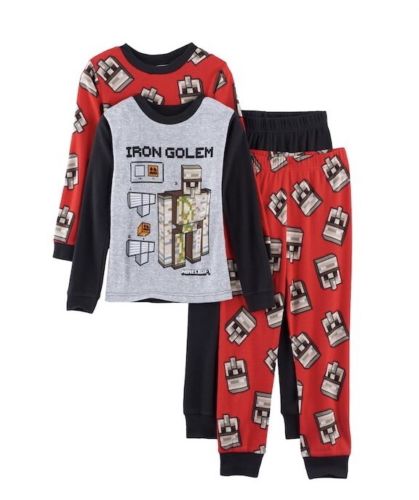 Minecraft Iron Golem Boys 4 Pc Pajama Set Sz 4 Red, Black & Gray NEW W/tags