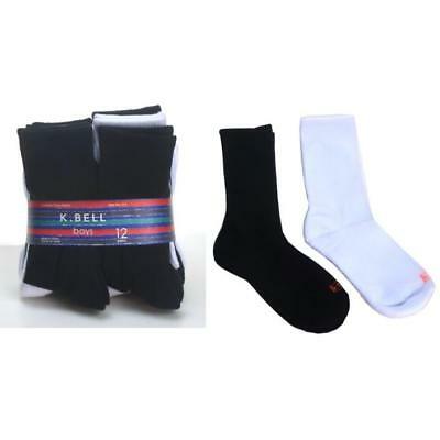 12 Pair K Bell Kids Boys Crew Socks New Choose Size Black White No Pkg