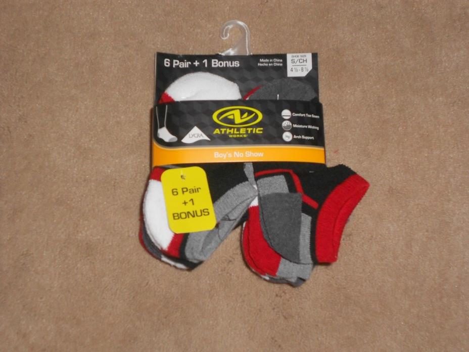 NEW, TODDLER BOYS NO SHOW SOCKS, PACK OF 7, ATHLETIC WORKS, SMALL 4 1/2 - 8 1/2