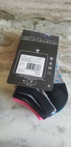 Nike Girls Kids No Show Ankle Socks Black Set of 3 Size 9-13 Retails $12.00