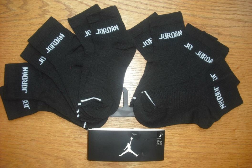Boys NWT NIKE Air Jordan Quarter Ankle Socks 6prs Black w/Light Silver Ages 8-11