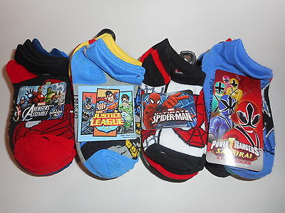 Boys Super Hero Ankle Socks Spiderman Power Rangers Avenger 5 Pk  Size 5-6.5 NWT