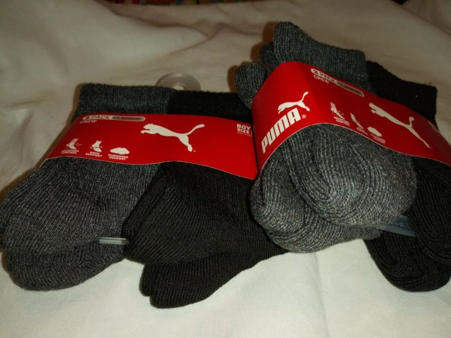 Lot of two packs of 4 Pairs PUMA BOY's CREW SOCKS - SIZE 5-6.5 assorted colors