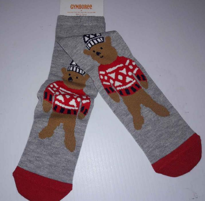 Boy's Gray Gymboree Socks Christmas Teddy Red Sweater fits shoe sz 13-2 New