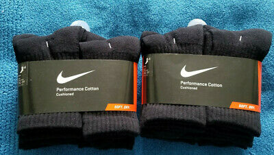 12 Pairs Nike Big Kids Cotton Cushioned Crew Socks, Black Color, Sz.S 13C-3Y(US)