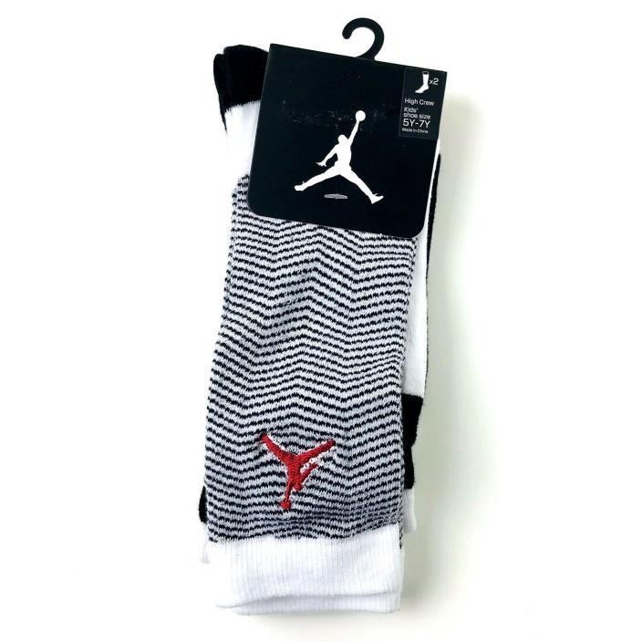 NIKE Jordan Jumpman Socks Set Size 5Y-7Y Kids Black White Red High Crew 2 Pair