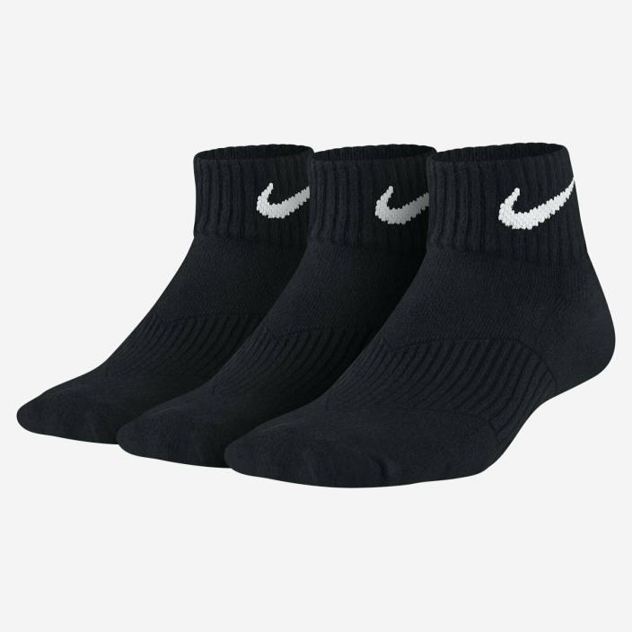 Nike Kids  Cotton Cushion Quarter Length Socks w/Moisture Management 3-Pr 5y/7y