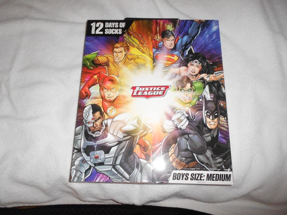 NEW, BOYS JUSTICE LEAGUE 12 DAYS OF SOCKS, SIZE MEDIUM