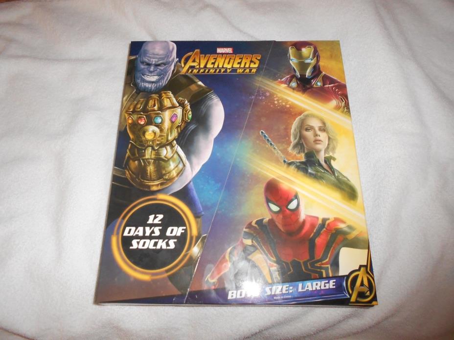 NEW, BOYS MARVEL AVENGERS 12 DAYS OF SOCKS, SIZE LARGE