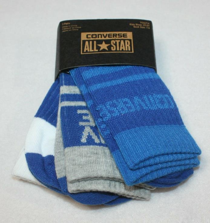 Converse All-Star Crew Socks 3 Pairs Youth Size 3Y-5Y Blue Gray White New