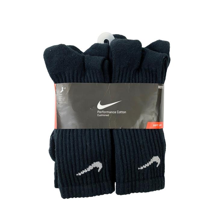 NEW Nike Boys Sz 5Y-7Y Black Cushioned Performance Cotton Moisture Wicking Socks