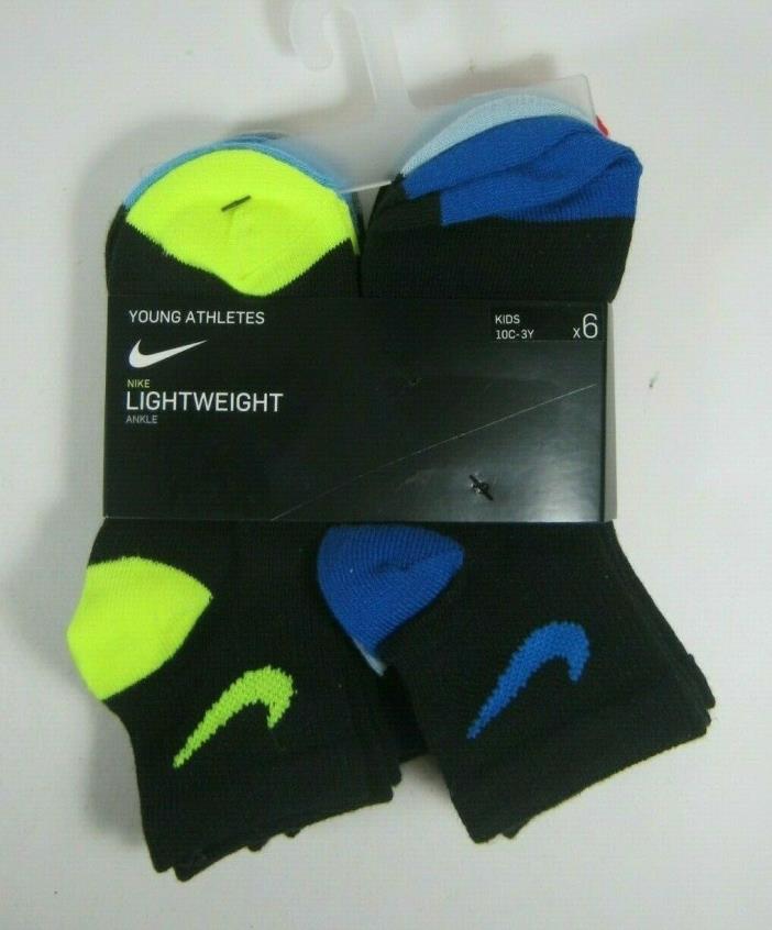 6 Pack Nike Kids Ankle Socks Size 5-7 Black Multiple For Shoe Size 13C-3Y