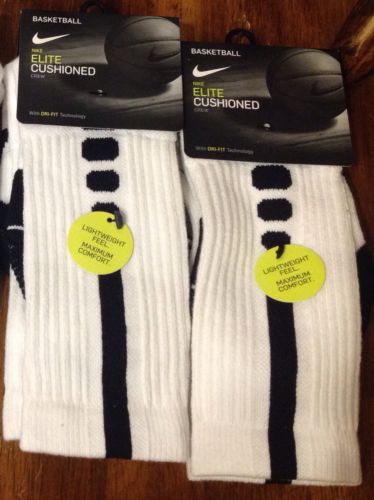 Lot of 2 NEW Nike Elite Cushioned Socks Sz S Youth 3-5 White/Black