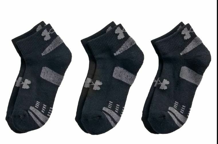 NEW Under Armour UA Heatgear Lo Cut Socks 3 Pack Youth Large 4Y-8Y Black/Grey