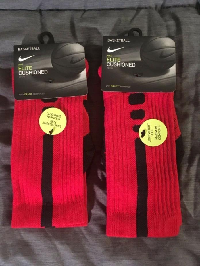2x Youth/Kids Nike Elite Basketball Crew Socks - Red - Shoe Size 3-5
