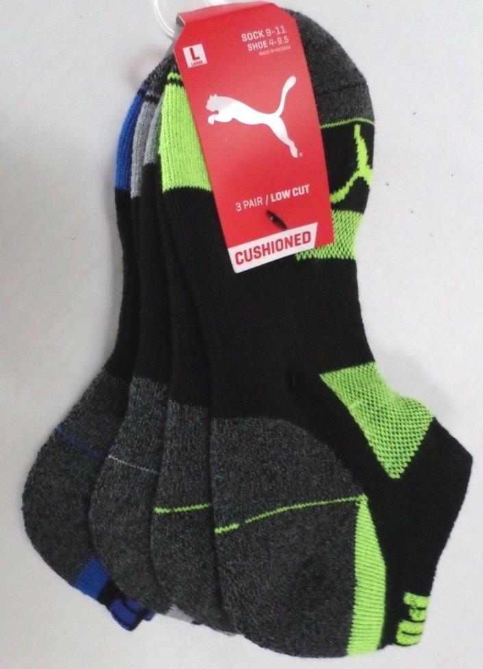 Puma Boys 3Pr LowCut Cushioned Moisture Control Socks Black/Multi Sock Sz 9-11 L