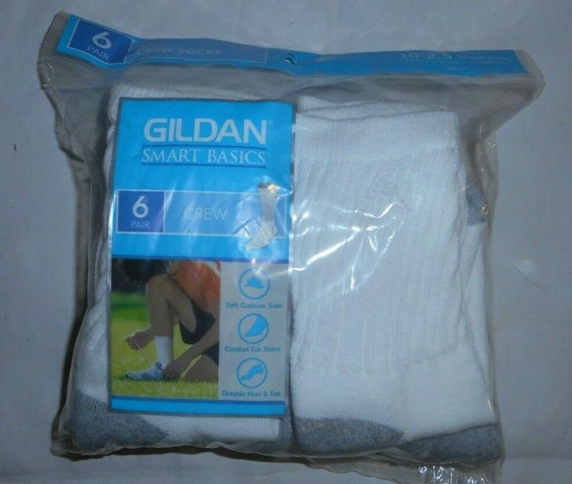 Gildan Boys Size 10-2.5  Crew Socks 6 Pair  Soft Cushion Brand New In Package