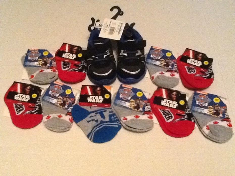 LOT OF 11 BRAND NEW BOY  BLUE & BLACK SNEAKERS SIZE 2 AMERICAN 10 PAIR BOY SOCKS