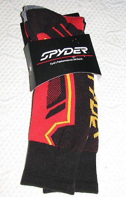 Spyder Boys Black & Red Acrylic Blend Ski Socks M (12-12.5)