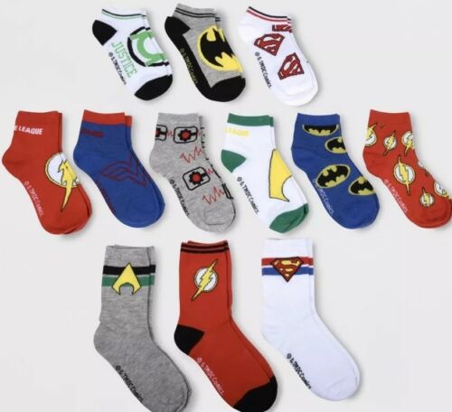 NWT- BOY’S 12-PAIR PACK OF JUSTICE LEAGUE SOCKS SIZE  ( SHOE SIZE) 8-11
