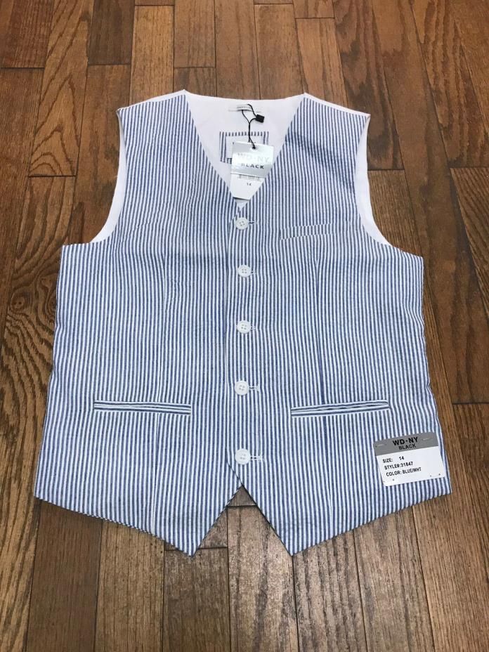 Boys WD.NY Black Blue & White Suit Vest (Size 14)