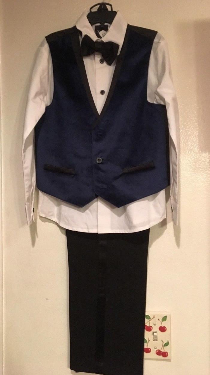 NEW BOY'S 4 PC EASTER SUIT INCLUDES BLUE VELVET VEST, SHIRT, BOWTIE & PANTS 7/8
