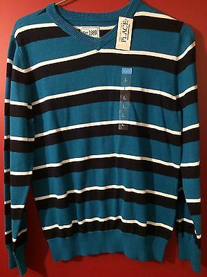 CHILDREN'S PLACE Boy's Fall Turqouise Striped Sweater - Size Large (10/12) - NWT