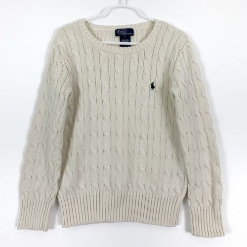 Polo Ralph Lauren Boys Size 7 Ivory Cream Crew Neck Cable Knit Sweater Pullover