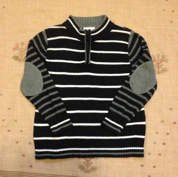Hanna Andersson Gray Black White Striped Knit Elbow Patch Sweater, Size 110