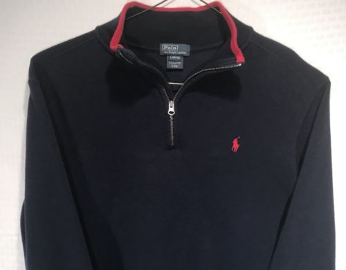 Polo Ralph Lauren Youth Sweater Pullover Sz L 14-16 Long Sleeve Black 1/4 Zip