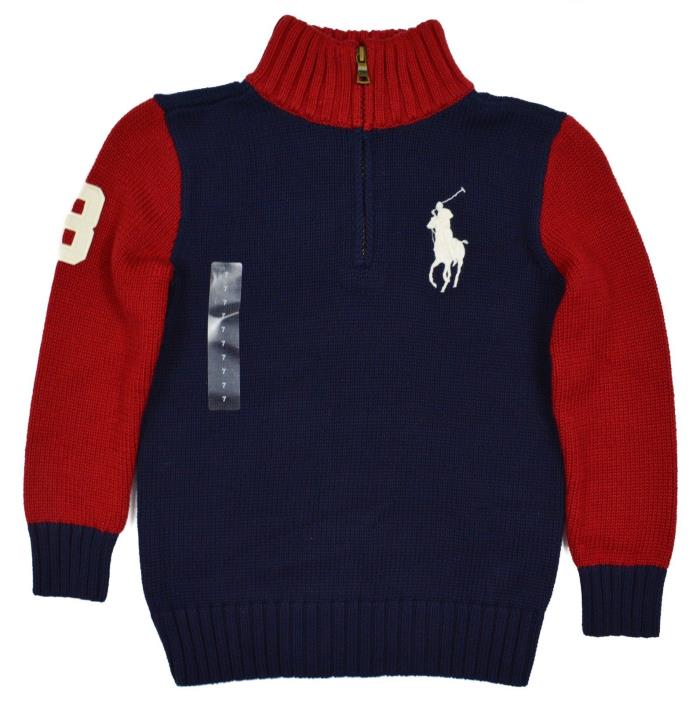 Polo by Ralph Lauren #7232 NEW Boy Sz 7 Navy & Red 1/3 Zip Pullover Sweater $65