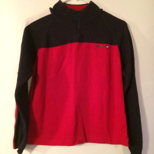 Tommy Hilfiger Boys Red Blue White 1/4 Zip Medium Sweater