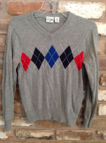 The Children's Place Boys V-neck Pullover Sweater Gray Argyle blue red M 7/8