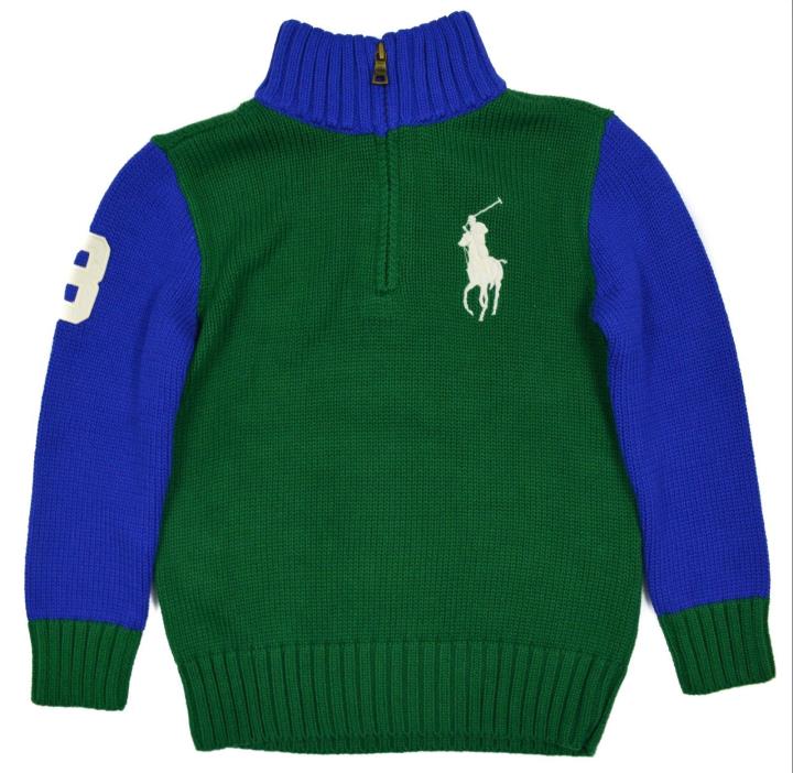 Polo Ralph Lauren #7230 NEW Boy Size 6 Green & Blue 1/3 Zip Pullover Sweater $65