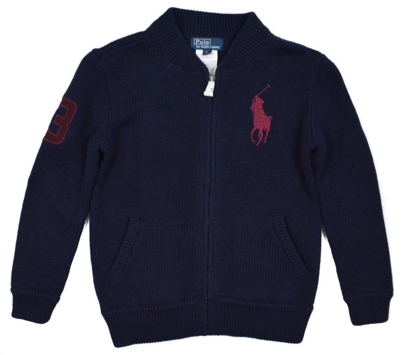 Polo By Ralph Lauren #7229 NEW Boys' Navy 100% Cotton Full Zip Sweater