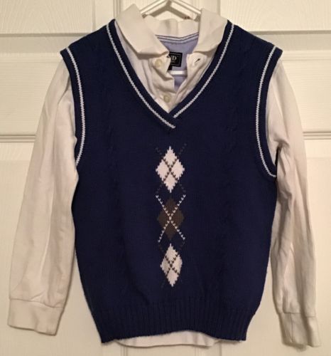 Boys Sz. 6 Glorimont Blue Argyle Sweater Vest W/ E-LAND White Long-sleeve Shirt